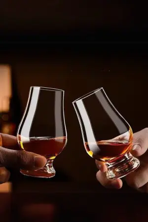 Verres Glencairn en cristal transparent avec du whisky ambré - Accessoire premium pour amateurs de spiritueux