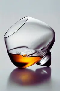 verre à whisky snifter rotatif incliné avec fond sphérique, posé sur surface lisse