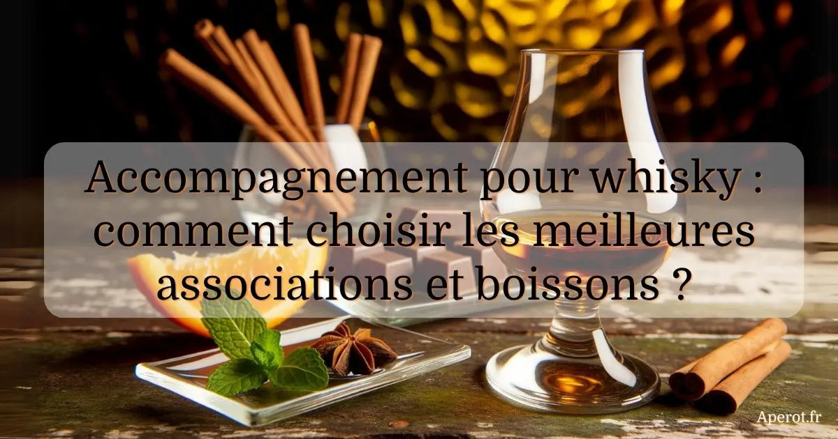 verre de whisky accompagné d’épices, chocolat et agrumes pour apéritif gourmand