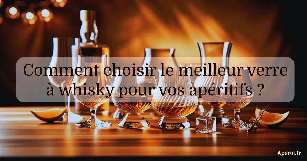 verres à whisky variés sur table bois avec fond chaleureux pour apéritif élégant