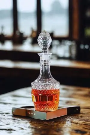 Carafe à whisky moderne en verre 800 ml, motif diamant, verre transparent, bouchon en place, fond noir