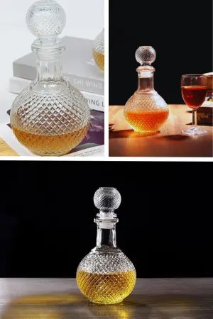 Mini carafe à whisky en verre 500 ml, base décorée motif étoile, design Diamond Vintage, vue de dessous