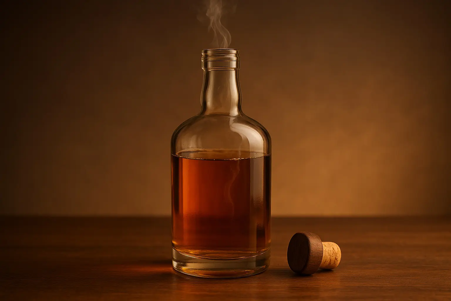 bouteille de whisky ouverte avec bouchon retiré illustrant l’oxydation et l’aération