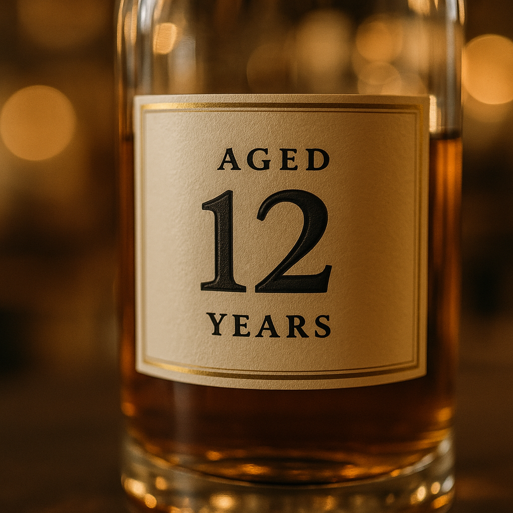 étiquette de bouteille de whisky indiquant un vieillissement de 12 ans