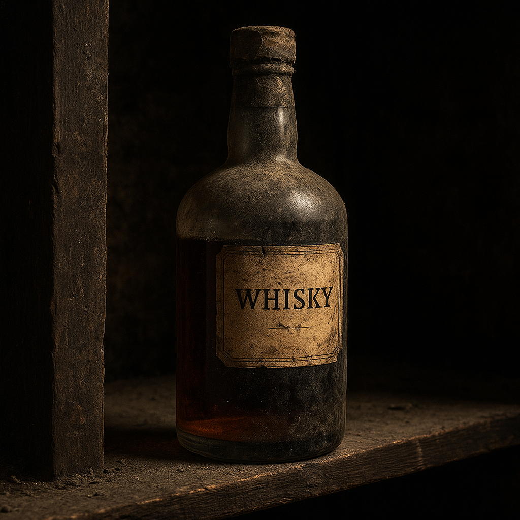 vieille bouteille de whisky poussiéreuse illustrant le Old Bottle Effect