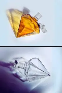 carafe à whisky diamant en verre couchée, version remplie et version vide