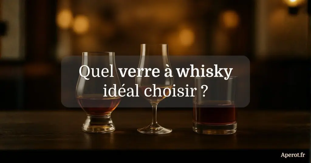 Verres à whisky Glencairn, copita et tumbler alignés sur une table, illustrant le choix du verre idéal pour la dégustation.