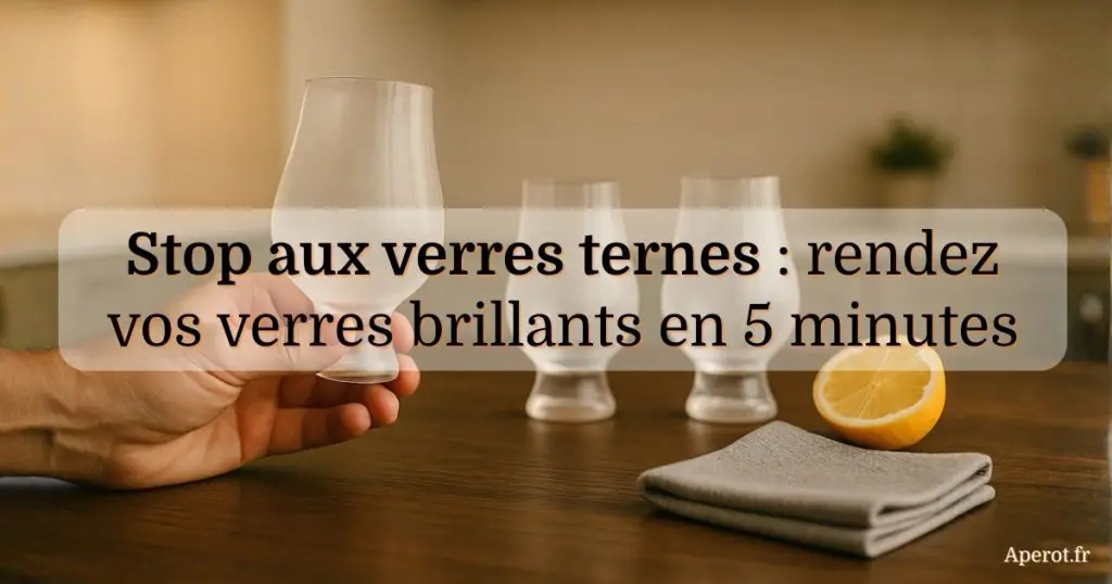 verre opaque montré au premier plan, femme donnant un conseil de nettoyage à table, ambiance chaleureuse