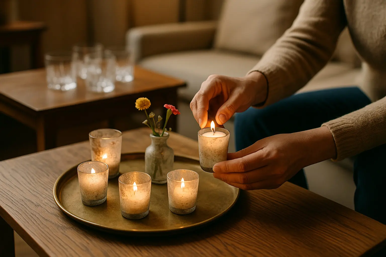 Verres corrodés transformés en photophores décoratifs avec des bougies allumées