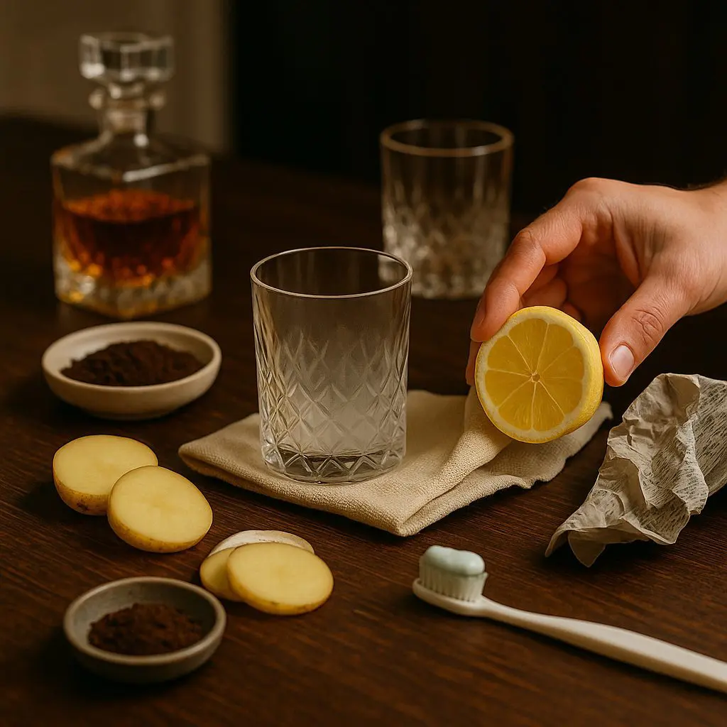 Astuces naturelles pour nettoyer un verre opaque : citron, pomme de terre, marc de café, dentifrice et papier journal