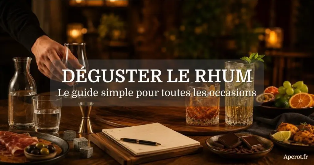 Guide de dégustation du rhum avec verre tulipe, cocktails et service élégant pour toutes les occasions